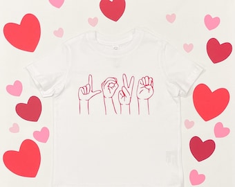LOVE ASL Kids Valentines Day T-Shirt  |  Love Language Unisex Toddler and Youth Valentine's Day Tee | Kids Sign Language T-Shirt