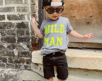 Wild Man Toddler Boys Graphic T-Shirt | Cute Kids Birthday Gift | Wild Child Boys Tee | Retro Style Kids T-Shirt | Hipster Kid Shirt