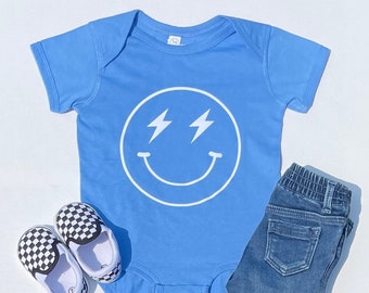 Bolt and Beam Smiley Face Baby Onesie | Happy Face Unisex Baby Bodysuit | Lightning Bolt Smiley Face | Cute Baby Gift