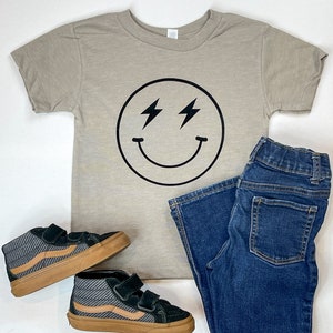 Bolt & Beam Smiley Face Toddler T-Shirt,  Kids Unisex Happy Graphic Tee,  Lightning Bolt Smiley Face,  Unique Kids Gift, Kids Birthday