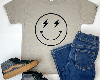 Bolt & Beam Smiley Face Toddler T-Shirt,  Kids Unisex Happy Graphic Tee,  Lightning Bolt Smiley Face,  Unique Kids Gift, Kids Birthday