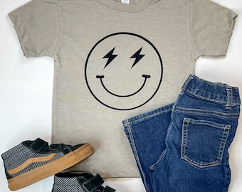 Bolt & Beam Smiley Face Toddler T-Shirt,  Kids Unisex Happy Graphic Tee,  Lightning Bolt Smiley Face,  Unique Kids Gift, Kids Birthday