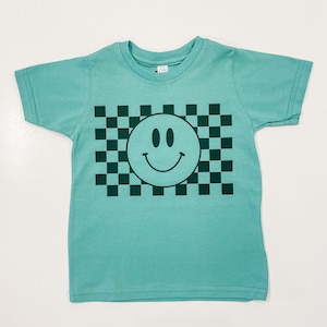 Checkerboard Smiley Face Toddler Boys T-Shirt | 90&#39;s Inspired Toddler Shirt |  Happy Face Tee | Checkerboard Skater Kid T-Shirt