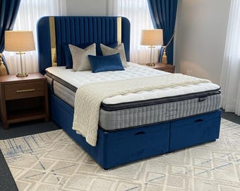 Plush Velvet Chesterfield Ottoman Bed with Storage: 54" Headboard