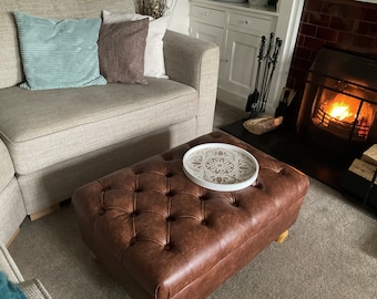 Handmade High-Performance FR Antifungal Faux Leather Deep Cushioned Foam Chesterfield Footstool Coffee Table Pouffe