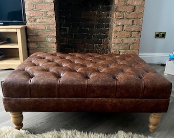 Handmade Chesterfield Faux Leather Footstool Coffee Table