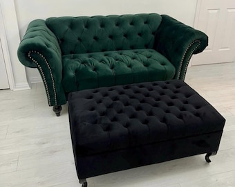 Handamde Luxrious Chesterfield Designer Upholesterd Footstool Coffee Table Footrest in soft plush velevt.
