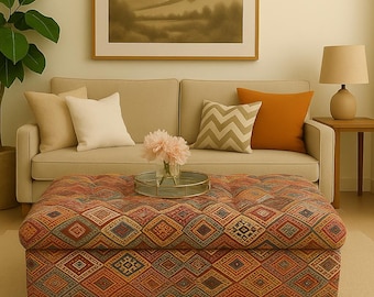 Handmade Chesterfield Tapestry Ottoman: Upholstered Storage Bench, Living Room Decor