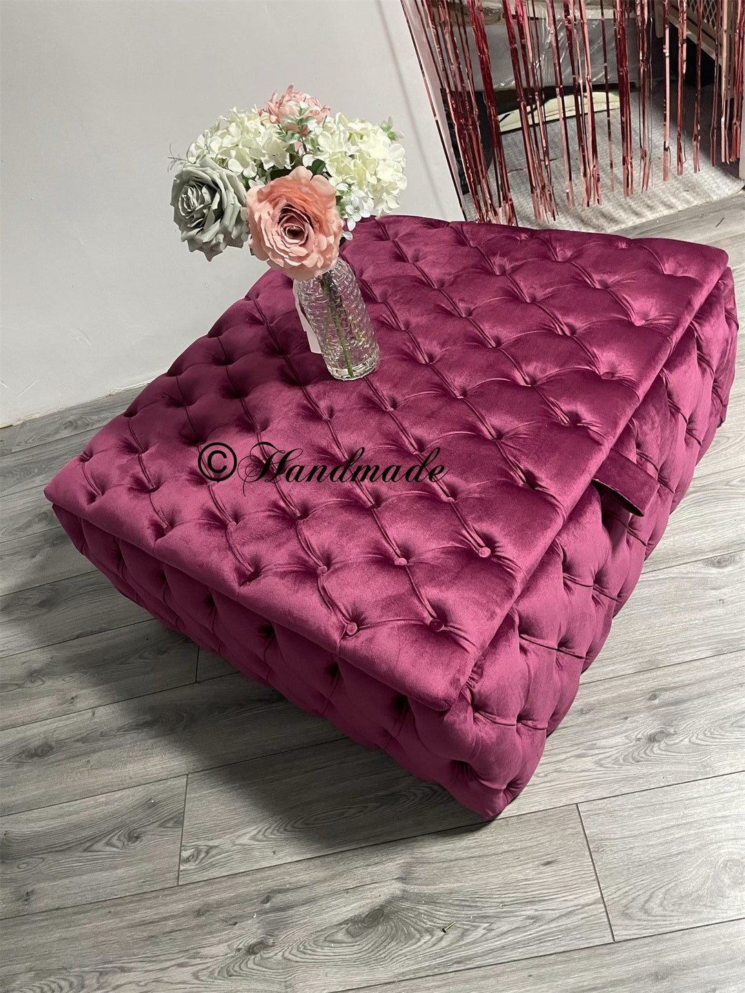 Extra Large Upholstered Handmade Chesterfield Coffee Table , Storage Box , Storage Ottoman Puffy