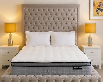 Handmade Elegant Upholstered Fully Chesterfield Design Bed Frame with 72" Tall Headboards