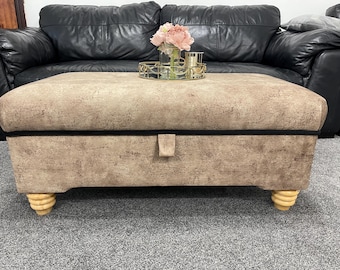 Handmade Marble Fabric Storage Ottoman Coffee Table - Made in UK