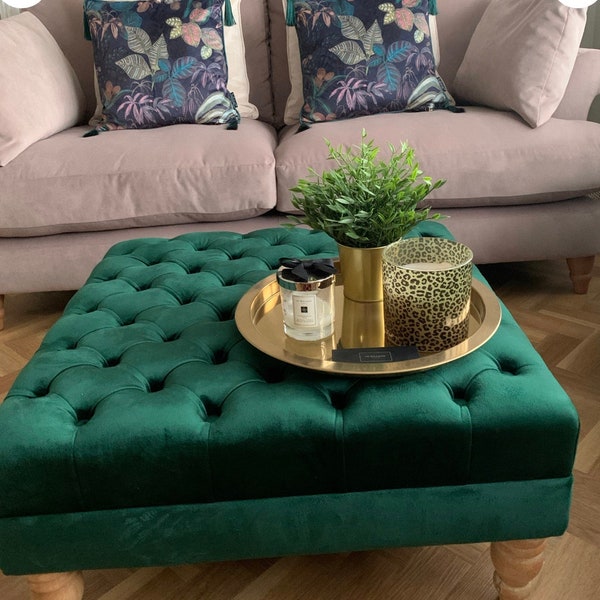 Prisim Large Square Deep Cushioned Handmade Chesterfield Footstool Coffee  Table