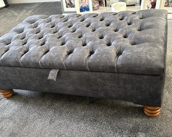 Handmade Chesterfield Storage Ottoman: Plush Coniston Fabric, Extra Large Footstool