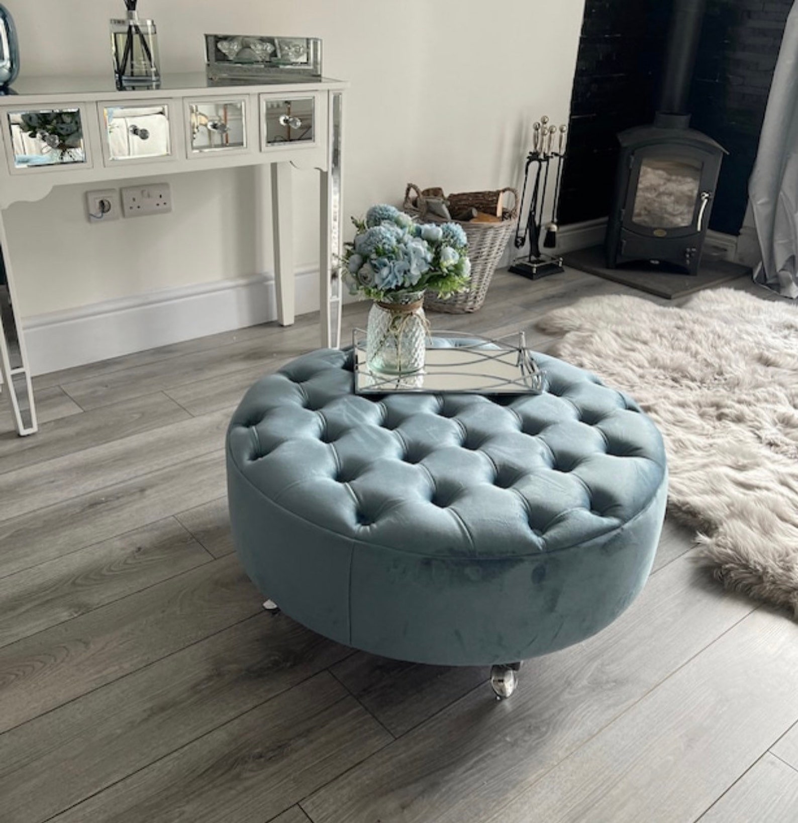 Extra Large Upholstered Round Handmade Chesterfield Coffee Table - Etsy UK