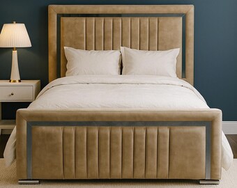 Handmade Vegas Line Upholstered Fully Chesterfield Design Bed Frame with 54" Tall Headboards