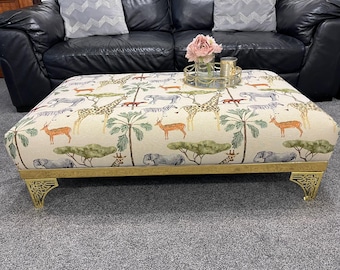 Handmade Animal Print Upholstered Footstool Coffee Table