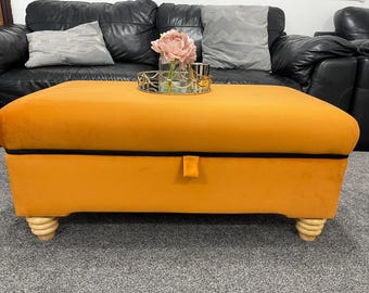 Handmade Upholstered Plush Fabric Storage Ottoman Coffee Table - Thick Lid