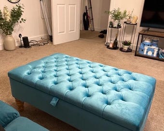 SmartStash Handmade Chesterfield Storage Ottoman Box Footstool Coffee Table in High Qualtity Plush  Fabric