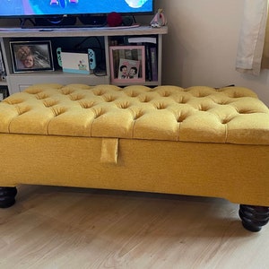 Handmade Chesterfield Footstool ottoman storage box in new Dump Freeze/Linen high quality fabric