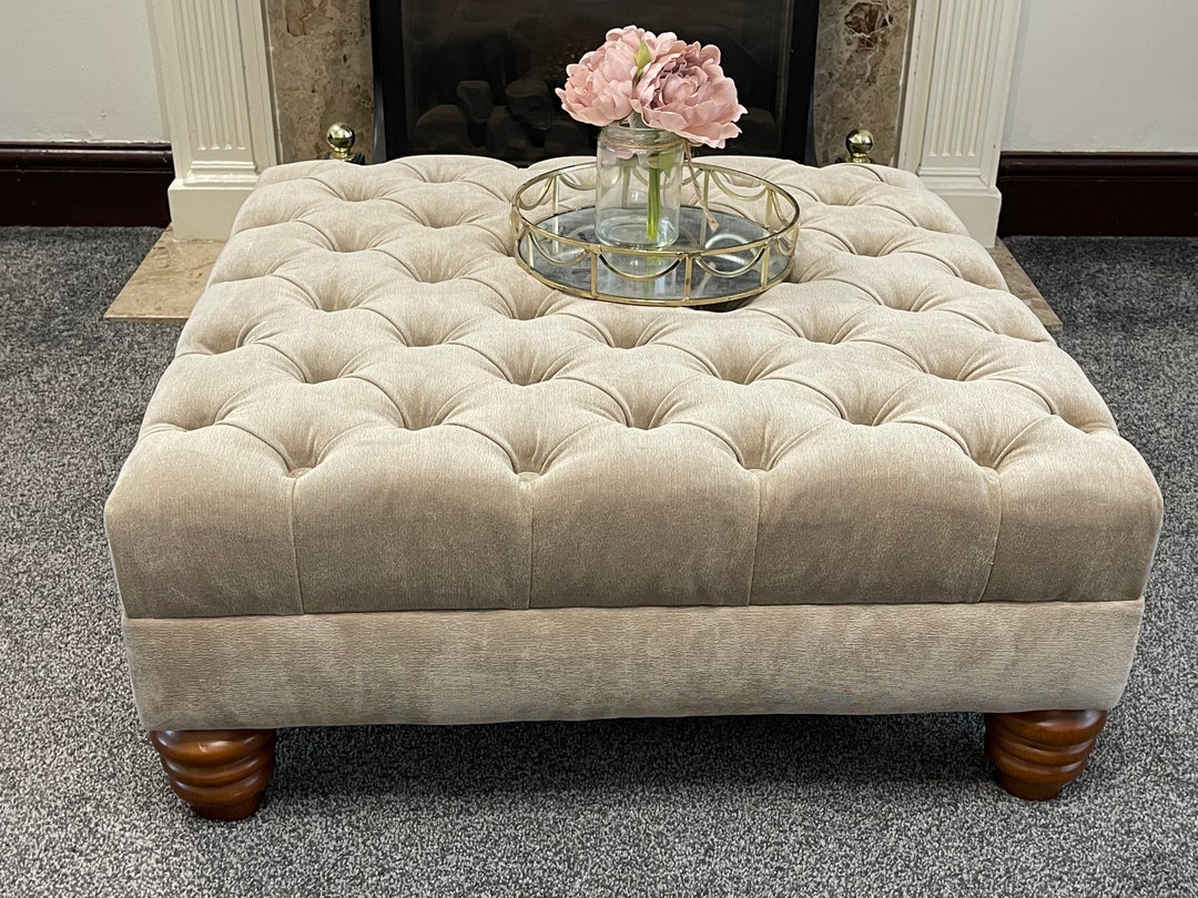 Handmade Deep Foam Thick Chesterfield Footstool Coffee Table Footrest