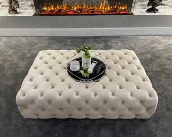 Handmade Extra Large Upholstered Velvet Chesterfield Footstool
