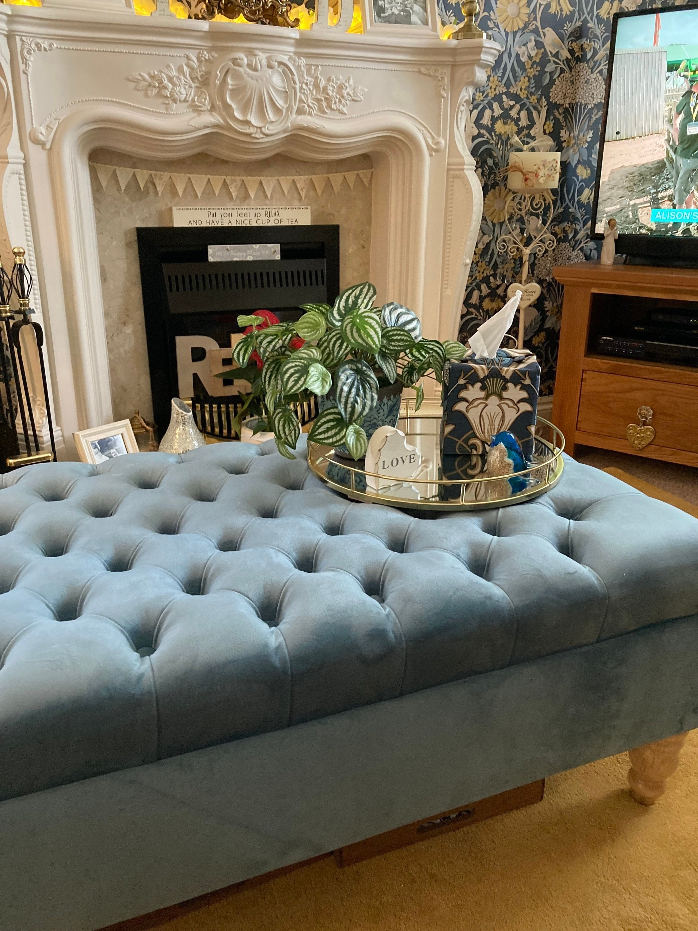Duck egg blue pouffe deals