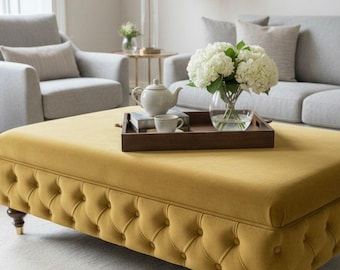 Handmade Luxury Upholstered Coffee Table Footstool – Chesterfield Flat Top Velvet