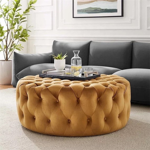 Tufted ottoman coffee table round discount