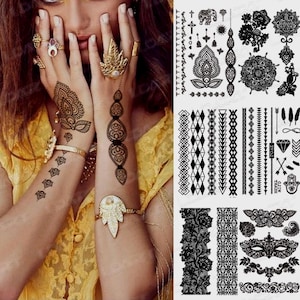 Henna Tattoo Temporary Waterproof Christmas Tattoo Sticker  Yogi Mandala Vikings Flower Realistic Party Bride Wedding Art Black Animals Hen