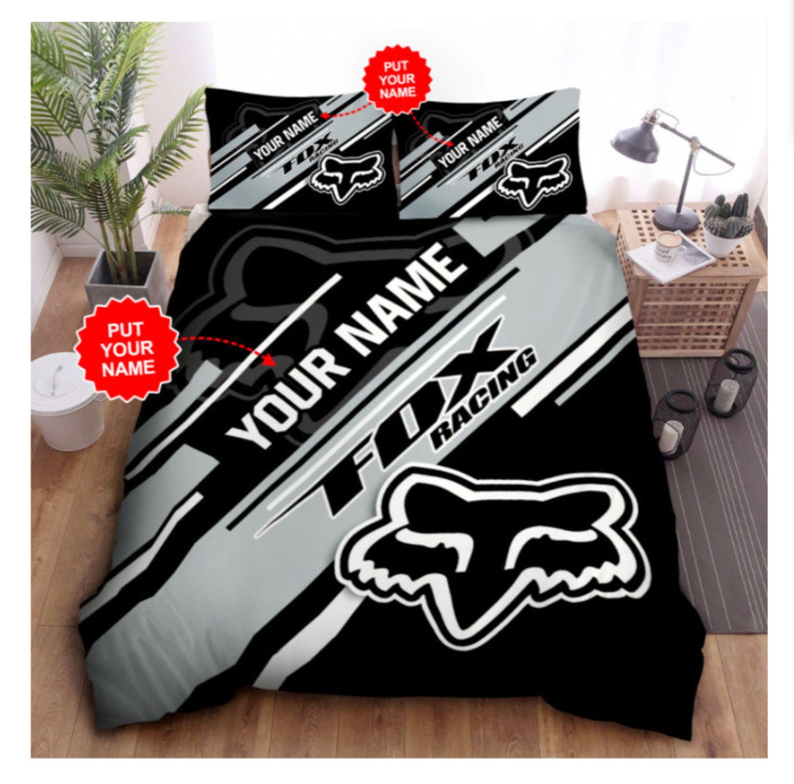 Fox Racing Bedding Set Custom Name Bedding Set Fox Vintage Etsy