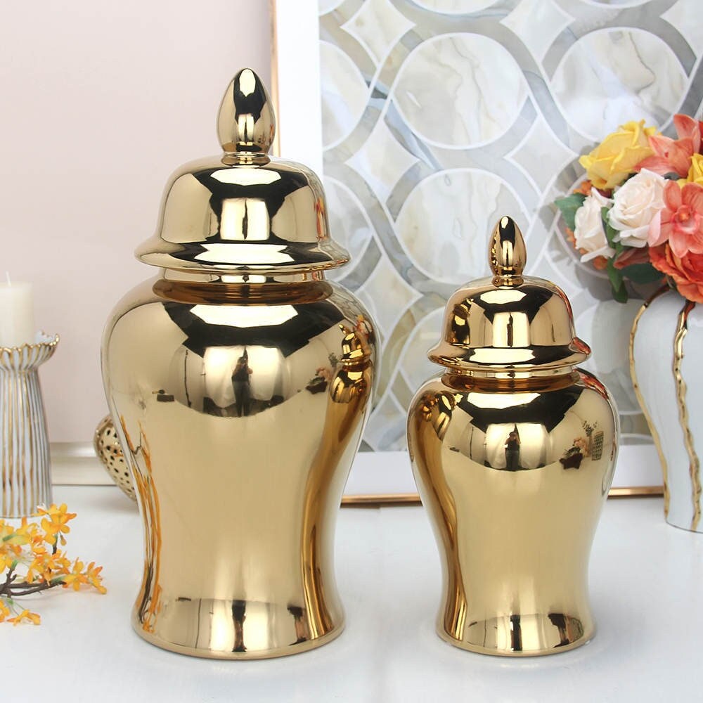 Golden Ginger Jar With Lid Large Size Free US Shipping Etsy