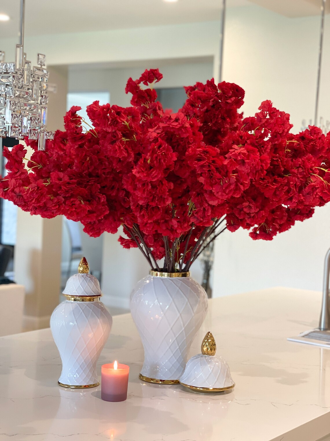 Elegant White Ginger Jar With Golden Lid Large FREE Etsy