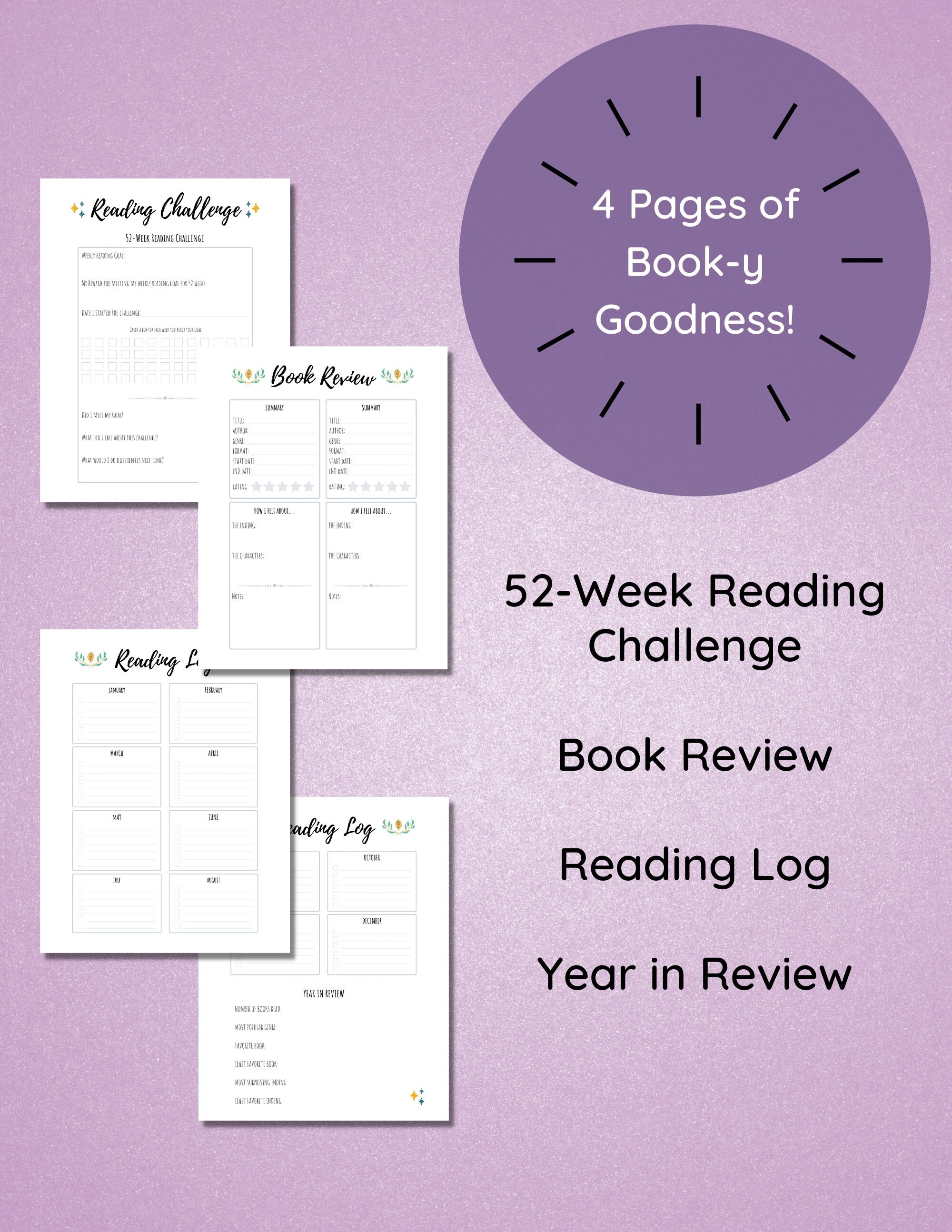 Reading Challenge 52Week Reading Challenge with Book Review Etsy