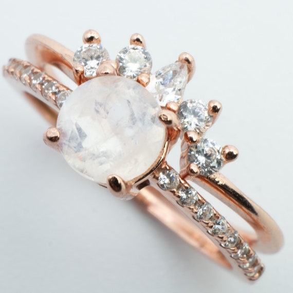 Duchess Moonstone Ring Set Promise Ring Stacking Ring rainbow