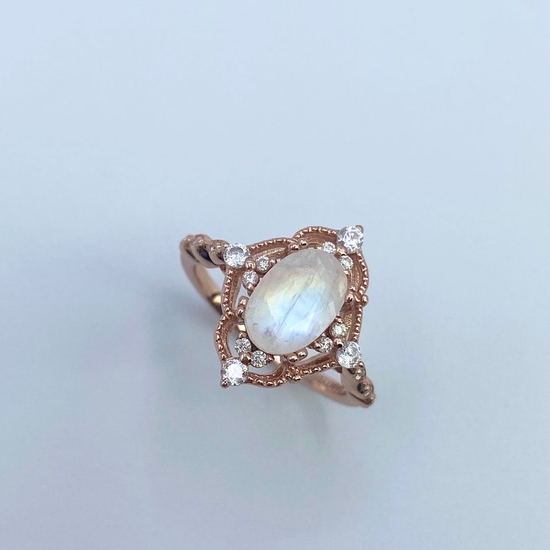 Regal Moonstone Ring,Art deco Ring, Promise Ring, Vintage Ring, Statement Ring, Engagement Ring, Ring for women, Sterling Silver, Gift image 4