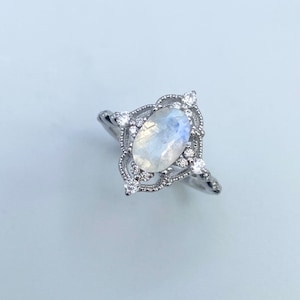 Regal Moonstone Ring,Art deco Ring, Promise Ring, Vintage Ring, Statement Ring, Engagement Ring, Ring for women, Sterling Silver, Gift image 3
