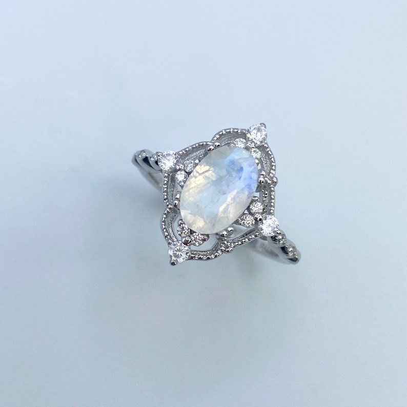 Regal Moonstone Ring,Art deco Ring, Promise Ring, Vintage Ring, Statement Ring, Engagement Ring, Ring for women, Sterling Silver, Gift image 3