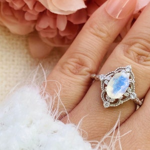 Regal Moonstone Ring,Art deco Ring, Promise Ring, Vintage Ring, Statement Ring, Engagement Ring, Ring for women, Sterling Silver, Gift image 6