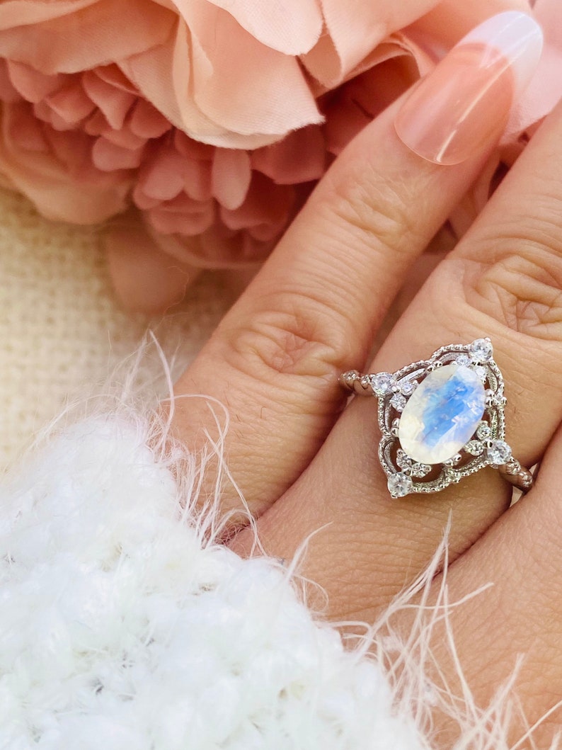 Regal Moonstone Ring,Art deco Ring, Promise Ring, Vintage Ring, Statement Ring, Engagement Ring, Ring for women, Sterling Silver, Gift image 6