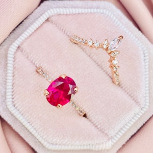 Maiden Ruby Sterling Silver Ring Set, Zircon Stacking Ring