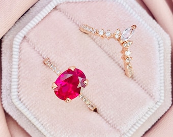 Maiden Ruby Sterling Silver Ring Set, Zircon Stacking Ring
