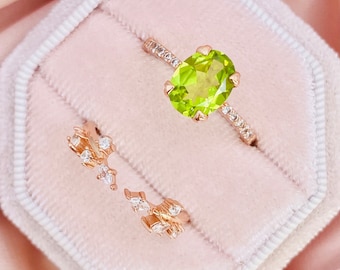 Wonder Peridot Ring Set, Promise Ring, Stacking Ring, Statement Ring, Engagement, Rings for women, Silver Ring, Gift, Unique
