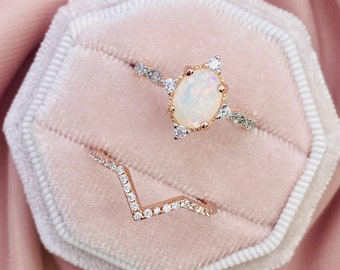 Meridian Opal Ring Set, Antique Ring, Promise Ring, Vintage Ring, 2-tone,Statement Ring, Anello di fidanzamento, Anelli da donna, Anello d'argento