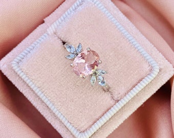 Peace Morganite Spinel Ring, Simple Ring, Oval Ring, Statement Ring, Promise Ring, Anelli donna, Anello in argento sterling, Anello di fidanzamento
