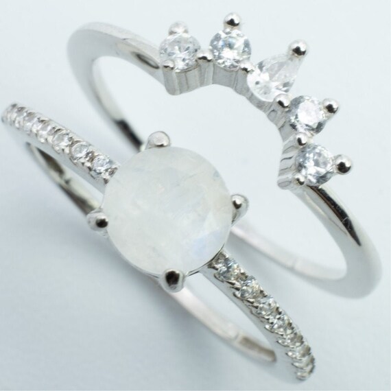 Duchess Moonstone Ring Set Promise Ring Stacking Ring rainbow