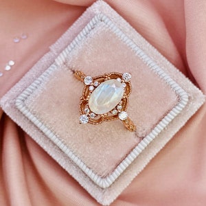Regal Moonstone Ring,Art deco Ring, Promise Ring, Vintage Ring, Statement Ring, Engagement Ring, Ring for women, Sterling Silver, Gift 14K Rosegold