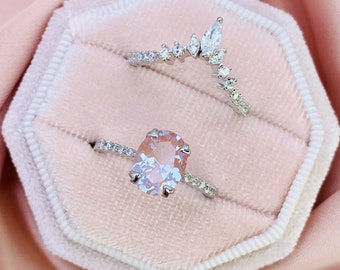 Sweet Dream Stone Sterling Silver Ring Set, White Zircon Stacking Ring