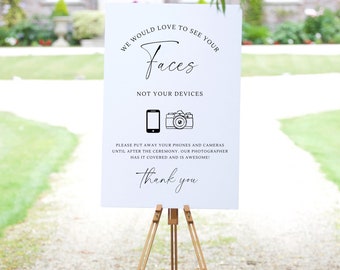 Unplugged Ceremony Sign | We Would Love to see Your Faces | Welcome to our Unplugged Wedding | Unplugged Sign with Devices Pictures