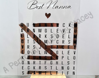 Personalised Family Word search Plaque with Stand, Mothers Day, Fathers Day, Gift