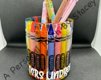 Personalised Resin Crayon Pencil Pot/ Teacher Gift/Handmade